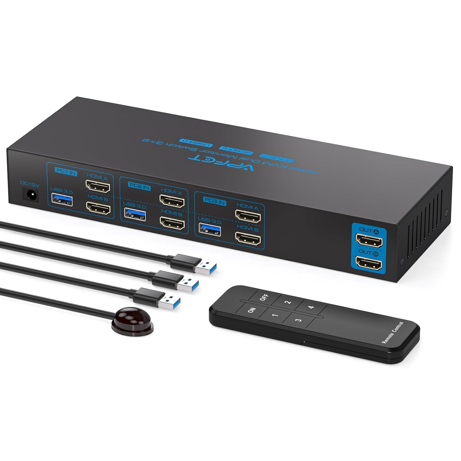 HDMI KVM Switch for Dual Monitors and 3 Computers - 4K@60Hz