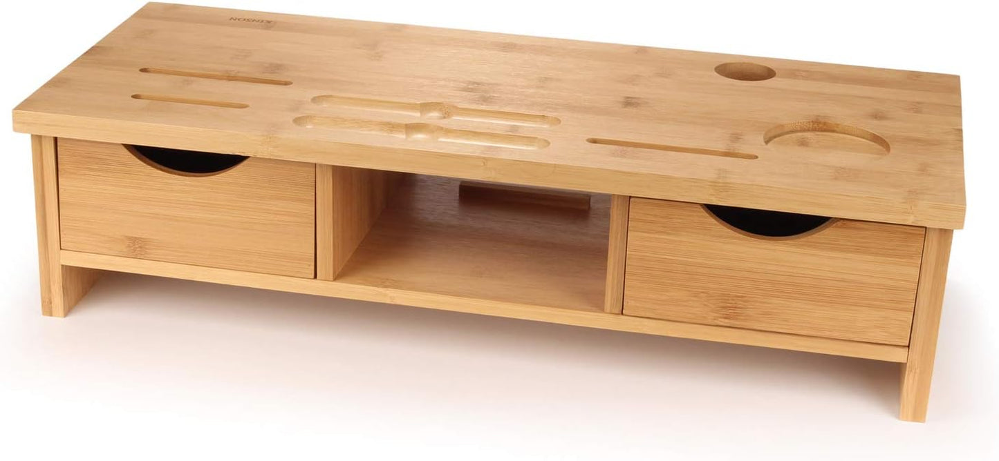 KINSON Bamboo Desk Organizer and Laptop Riser for Efficient Storage