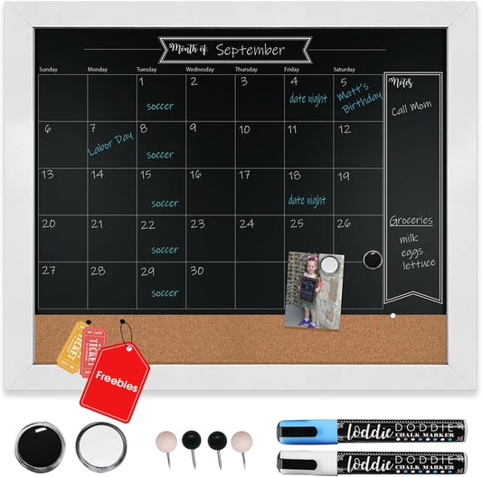 Magnetic Chalkboard Calendar - 18x24 White Framed Wall Decor