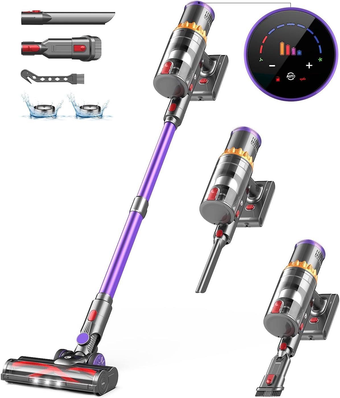 CHEBIO Cordless Vacuum: 65Mins Runtime, Smart Display, Anti-Tangle