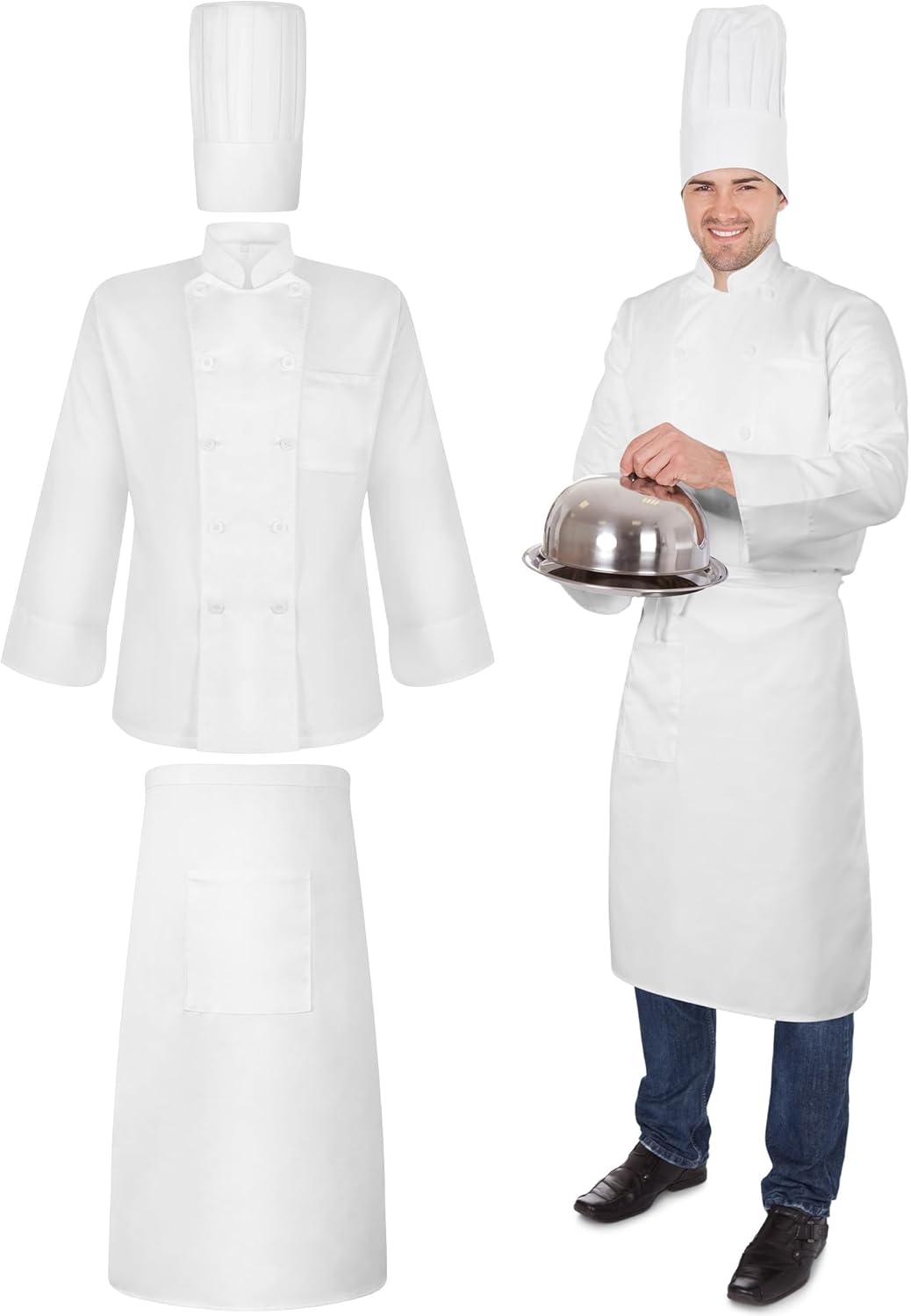 Halloween Chef Costume Set with Hat, Coat, and Apron for Adults
