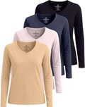 Women's V-Neck Cotton Long-Sleeve T-Shirt 4 Pack - Everyday Comfort in