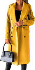 Womens Long Wool Coat Double Breasted Trench Coat - Warm Classic Style