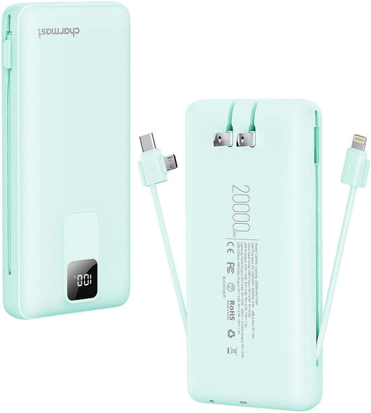 Charmast 20000mAh Power Bank with Built-in Cables & Wall Plug