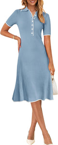 V Neck Ribbed Knit Midi Dress - Stretchy Elegant Bodycon