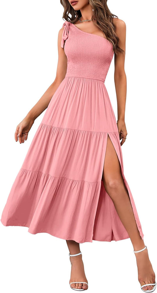 Stylish One Shoulder Sleeveless Midi Dress for Summer Fun