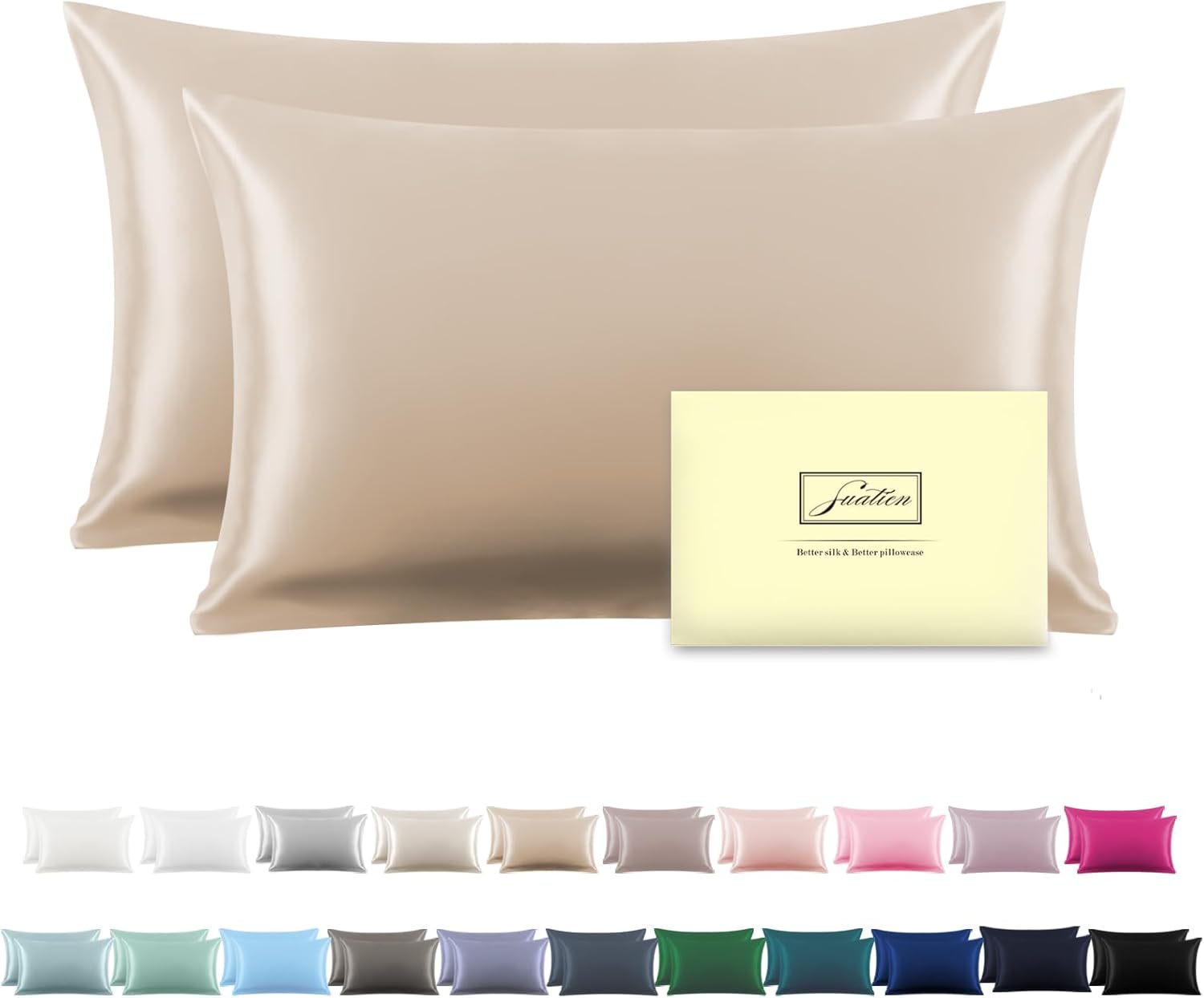 Silk Pillowcase for Hair and Skin, Soft and Breathable Set of 2