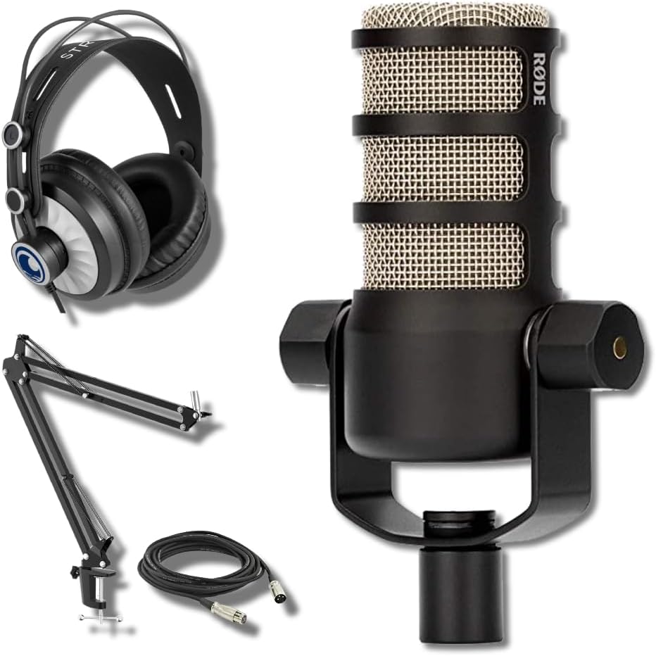 Rode PodMic Dynamic Podcast Microphone with Boom Arm and Headphones
