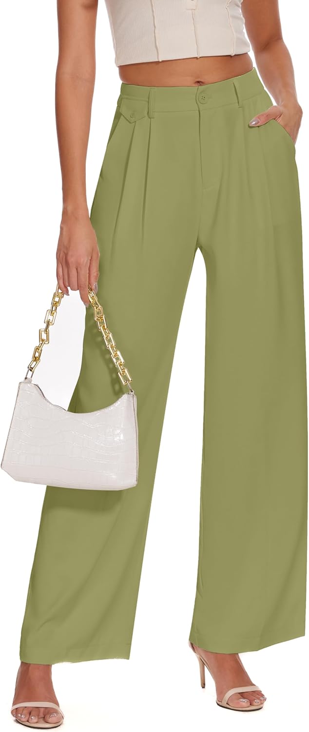 FUNYYZO Women's Loose Pleated Front Long Pants for Casual Wear