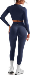 Women 2 Piece Workout Sets High Waist Seamless Leggings - Hidden
