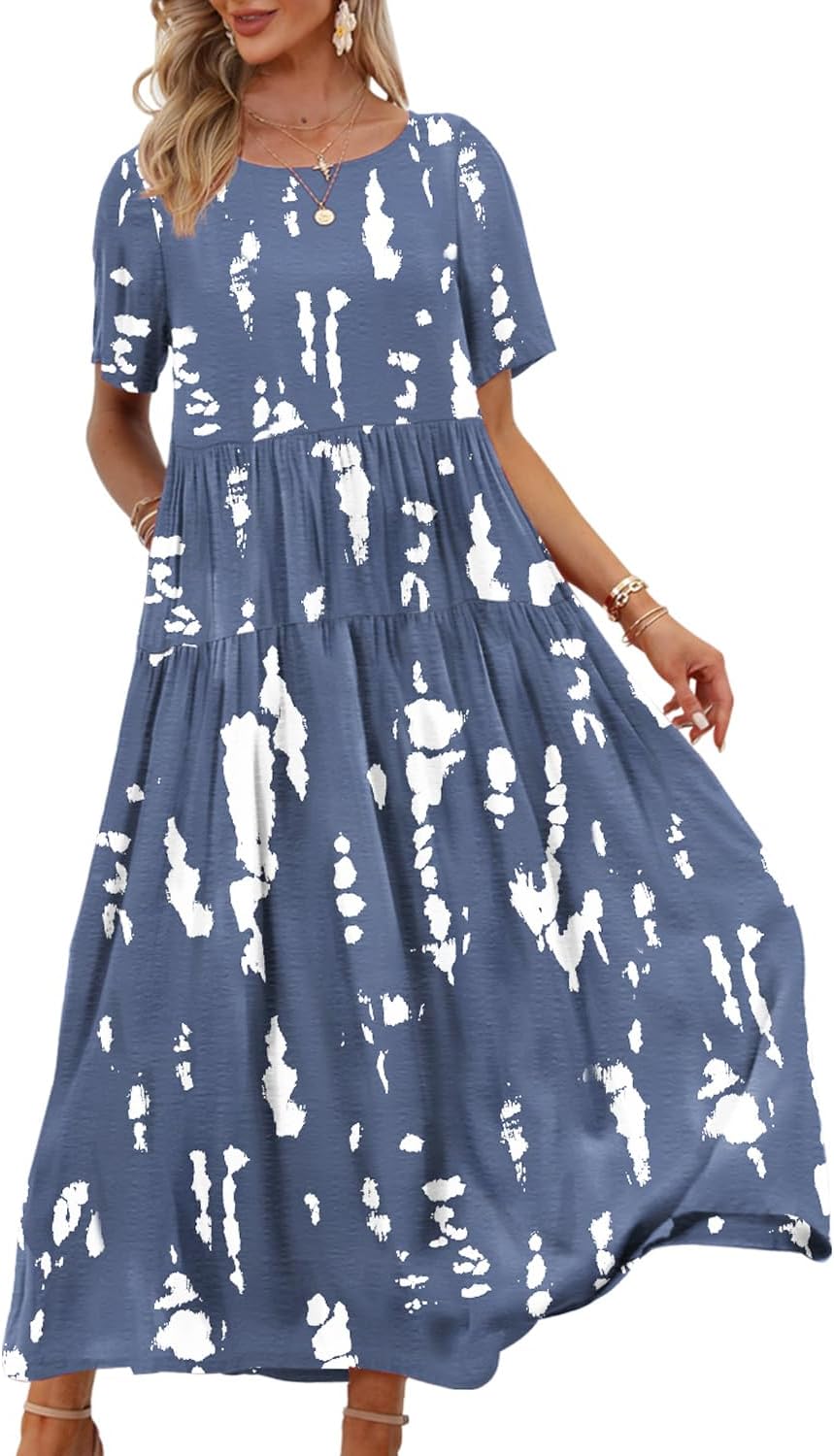 YESNO Women Casual Bohemian Floral Dress with Pockets
