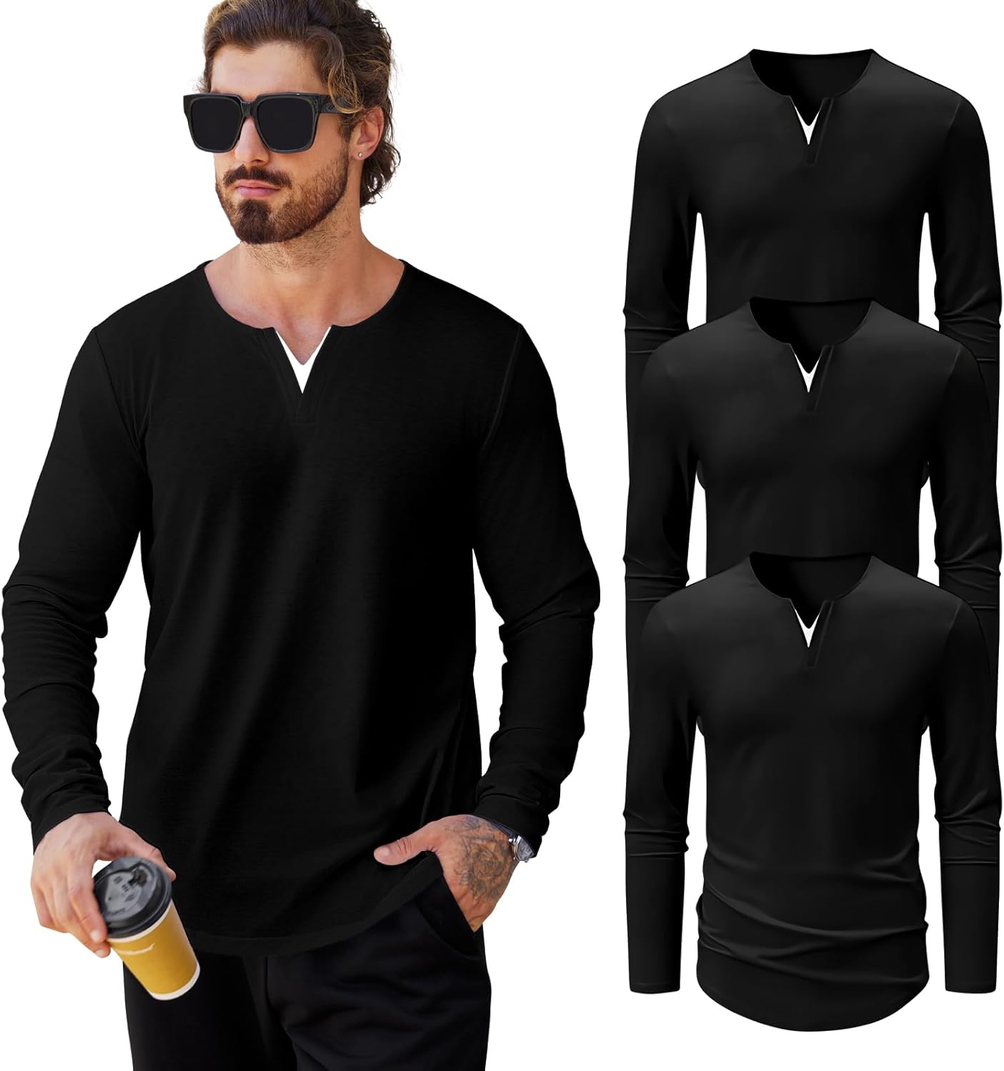Mens V-Neck Shirt Casual Fashion Longline Tee for Every Occasion