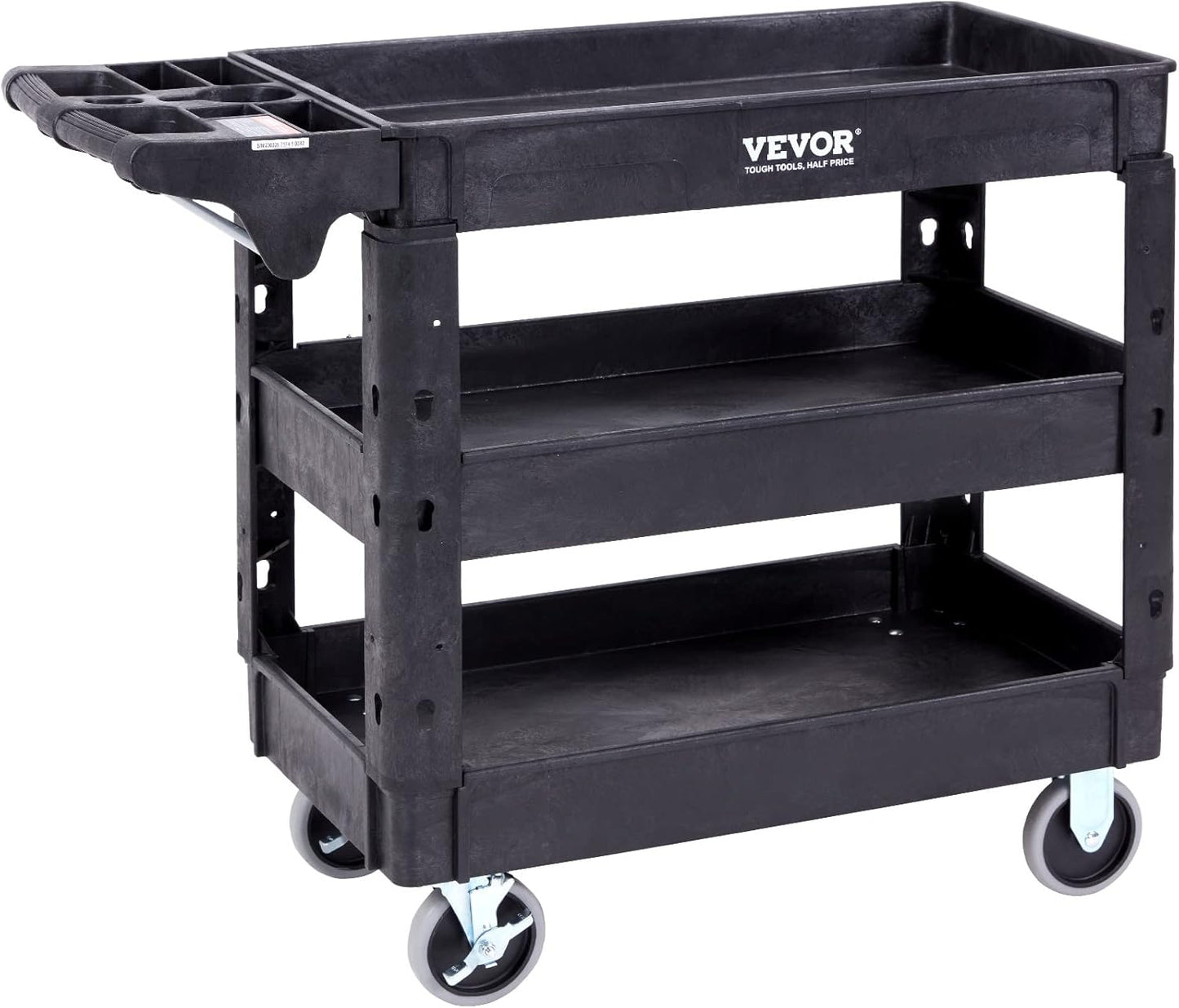 VEVOR 3 Shelf Heavy Duty Utility Cart with Lockable Wheels
