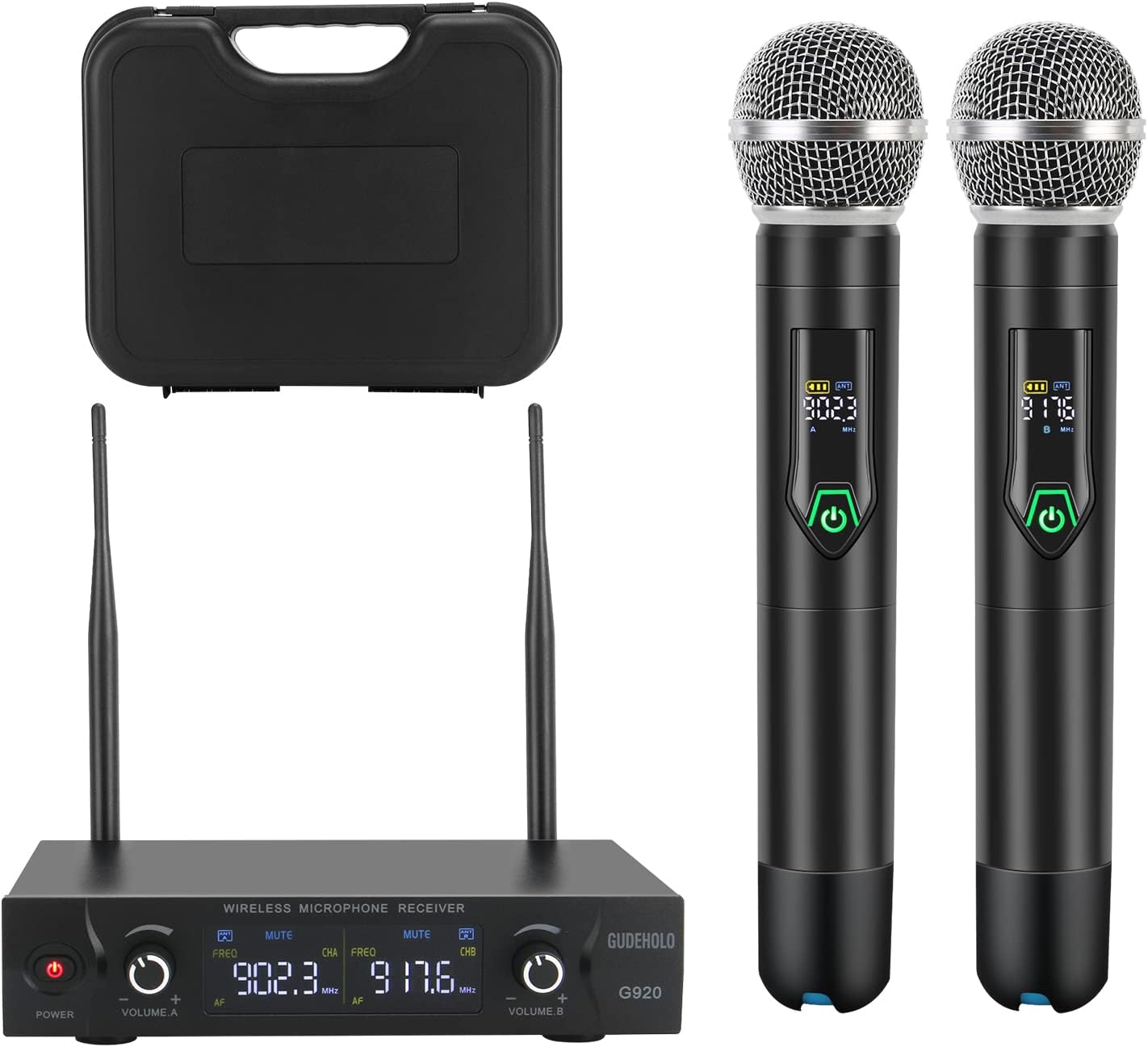 GUDEHOLO Wireless Dual Handheld Mic Set - 20 Channels for Pro Sound