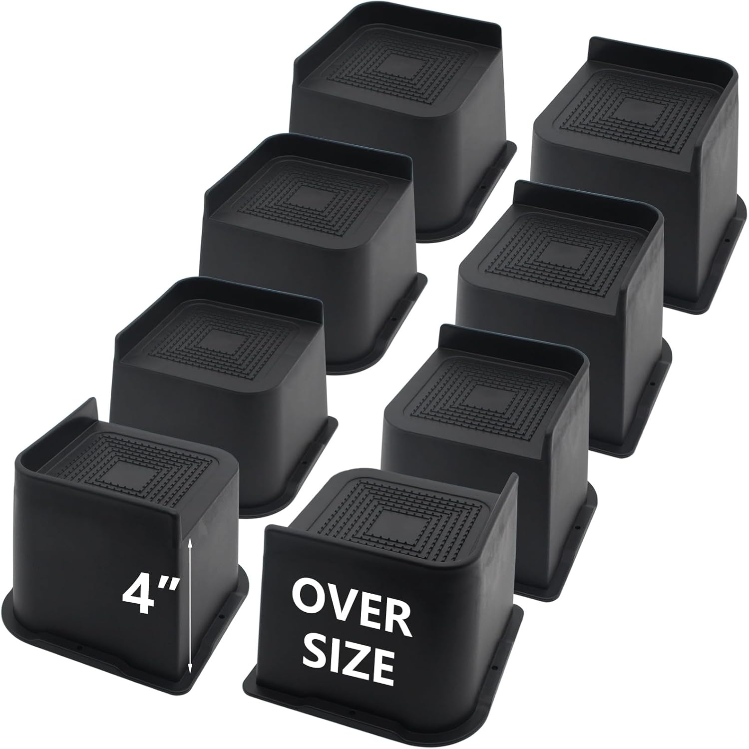 4 Inch Heavy Duty Bed Risers for Furniture - 8 Pack Set
