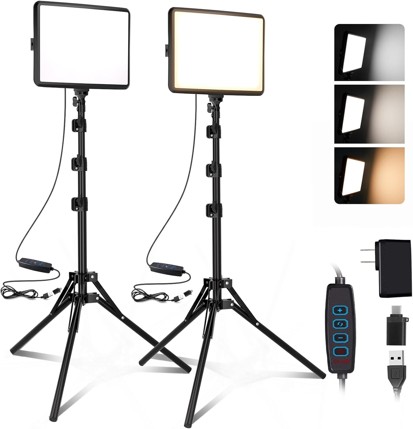 2-Pack LED Photography Lighting Kit for YouTube and Content Creation