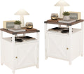 Farmhouse Nightstand Set of 2 with Charging Station - Rustic Bedside