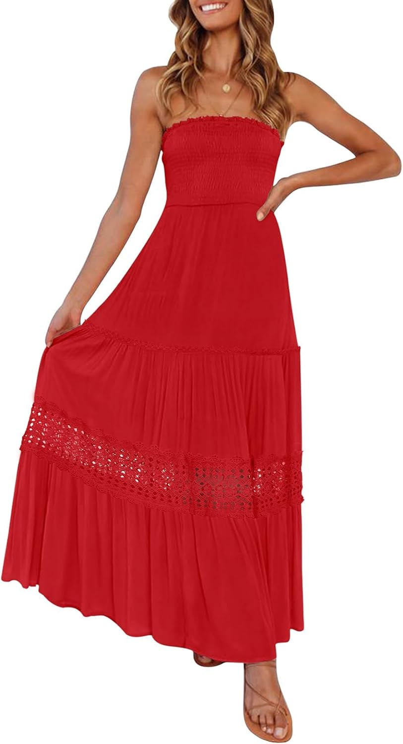 ZESICA Women's Bohemian Strapless Off Shoulder Maxi Dress