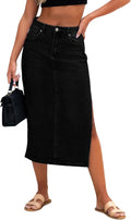 Genleck Women Denim Maxi Skirt High Waist with Side Split