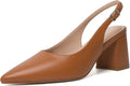 Brown Block Slingback Heels for Women - Pointed Closed Toe Pumps