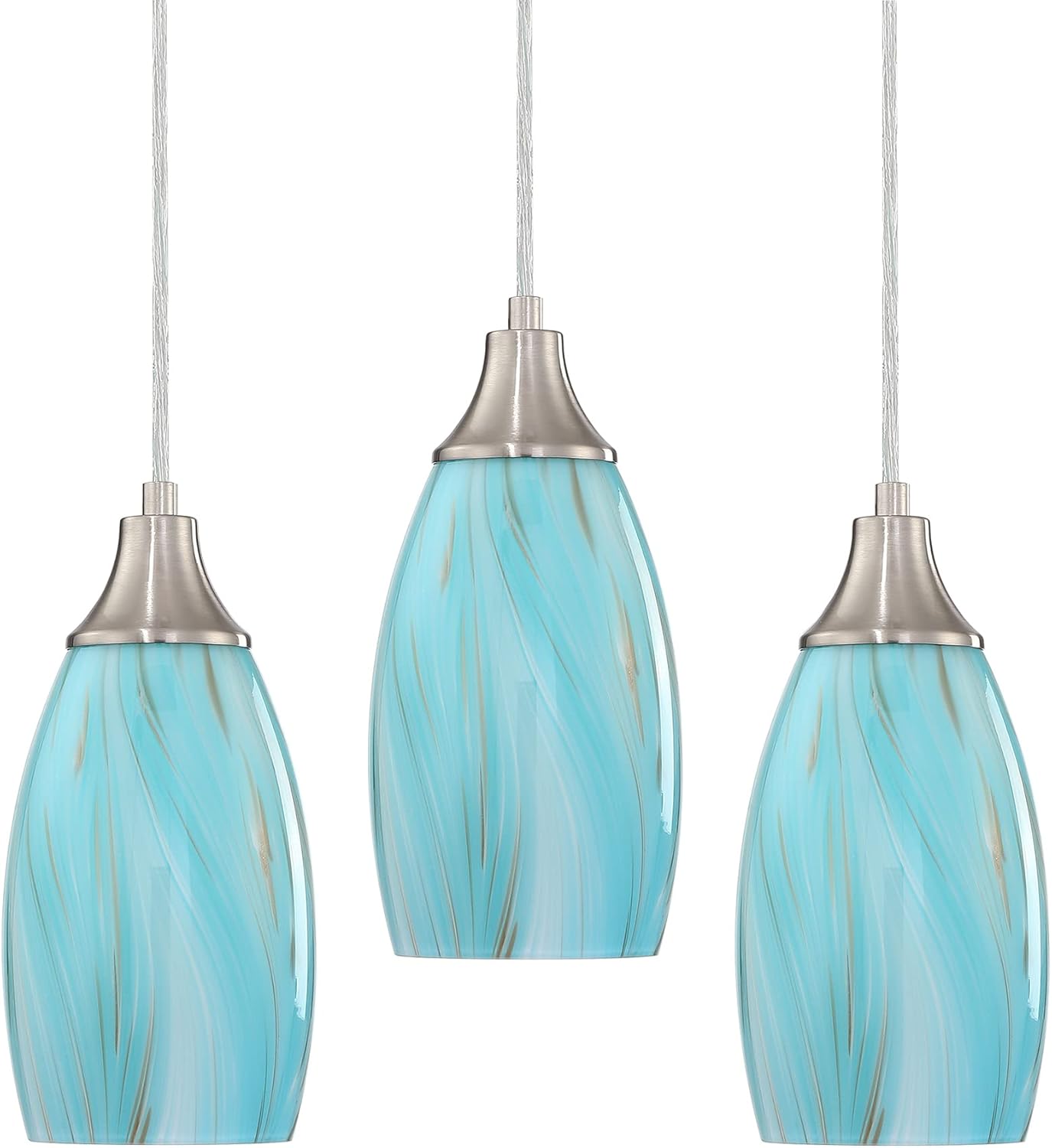 Mini Art Glass Pendant Lights for Kitchen Island - 3 Pack