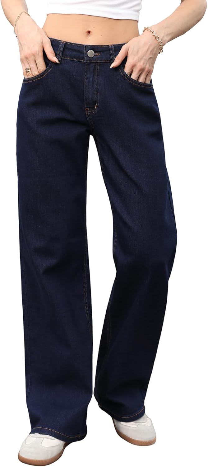 ELLEVEN Women's Low-Rise Baggy Jeans for Effortless Style