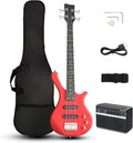 36 in Red 4-String Bass Guitar - Compact 15W Amp Ktaxon
