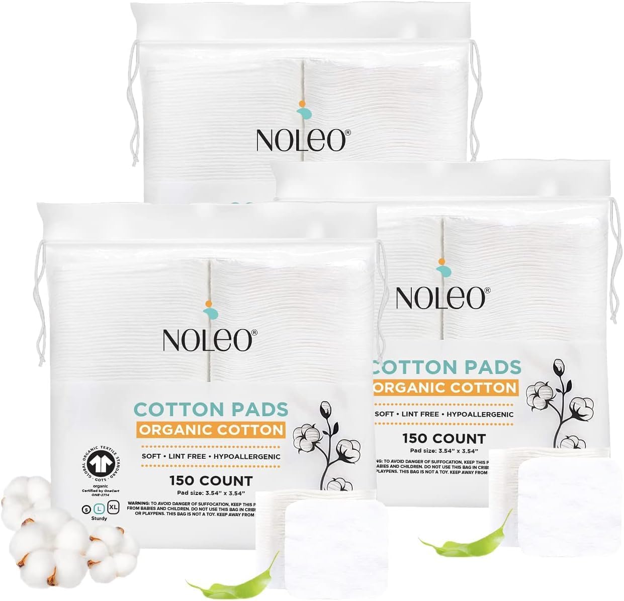 Organic Cotton Pads - Soft, Lint Free, Large & Pressed 450 Count