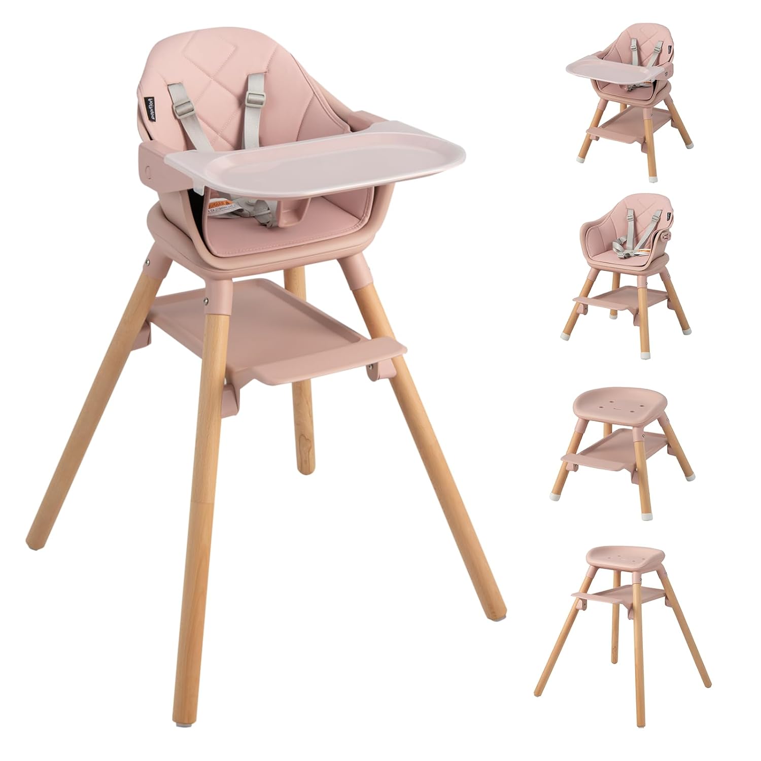 HONEY JOY 6-in-1 Convertible Wooden High Chair for Babies