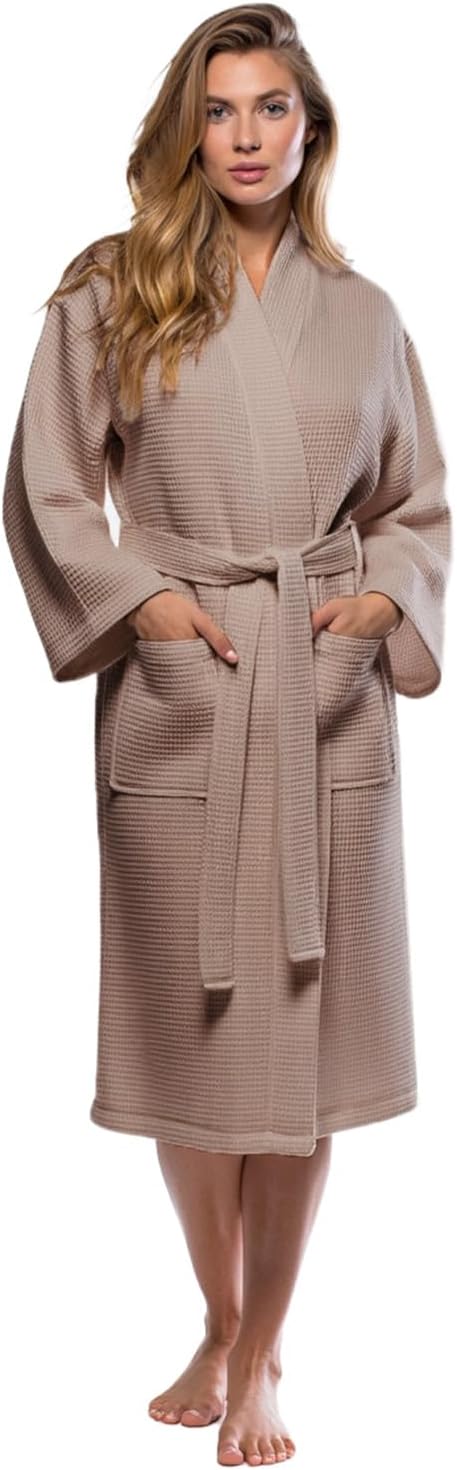 Turquaz Lightweight Full-Length Waffle Kimono Bathrobe for Women