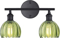 Green Glass Bathroom Vanity Light 2-Light Black Wall Sconce - Retro