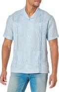 Linen Short Sleeve Button-Down Guayabera Shirt for Men