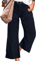 Flamingals Straight Wide Leg Jeans Mid Waisted Crop Raw Hem - Casual