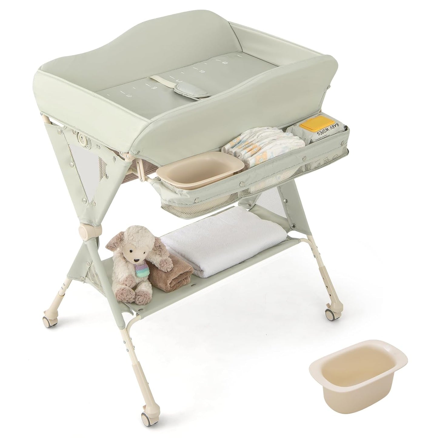 Portable Baby Changing Table with Adjustable Height and Storage