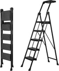 XinSunho 5 Step Ladder with Foldable Handrail and Tool Tray - Stable