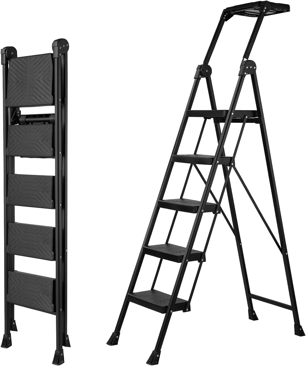XinSunho 5 Step Ladder with Handrail and Tool Tray for Home