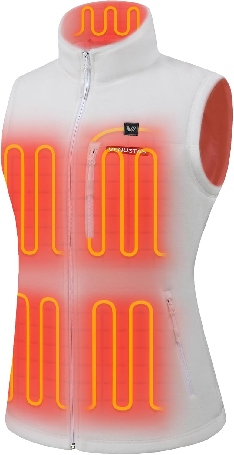 Venustas Women's Heated Fleece Vest with 6 Heating Zones