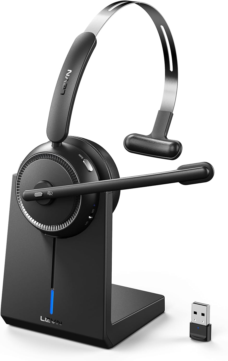 LEVN Wireless Headset: 65 Hours Worktime, Noise Cancelling Mic