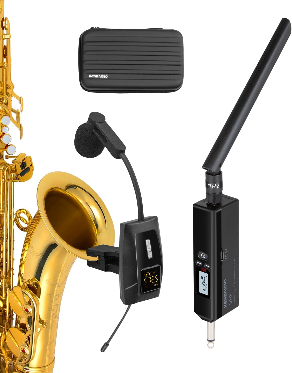 Saxophone Microphone System with UHF Wireless Transmitter & Receiver