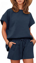 Womens Loungewear Set Short Sleeve Top and Shorts - Cozy 2-Piece