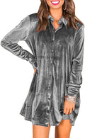 Womens Velvet Button Down T Shirt Swing Mini Dress - Comfortable