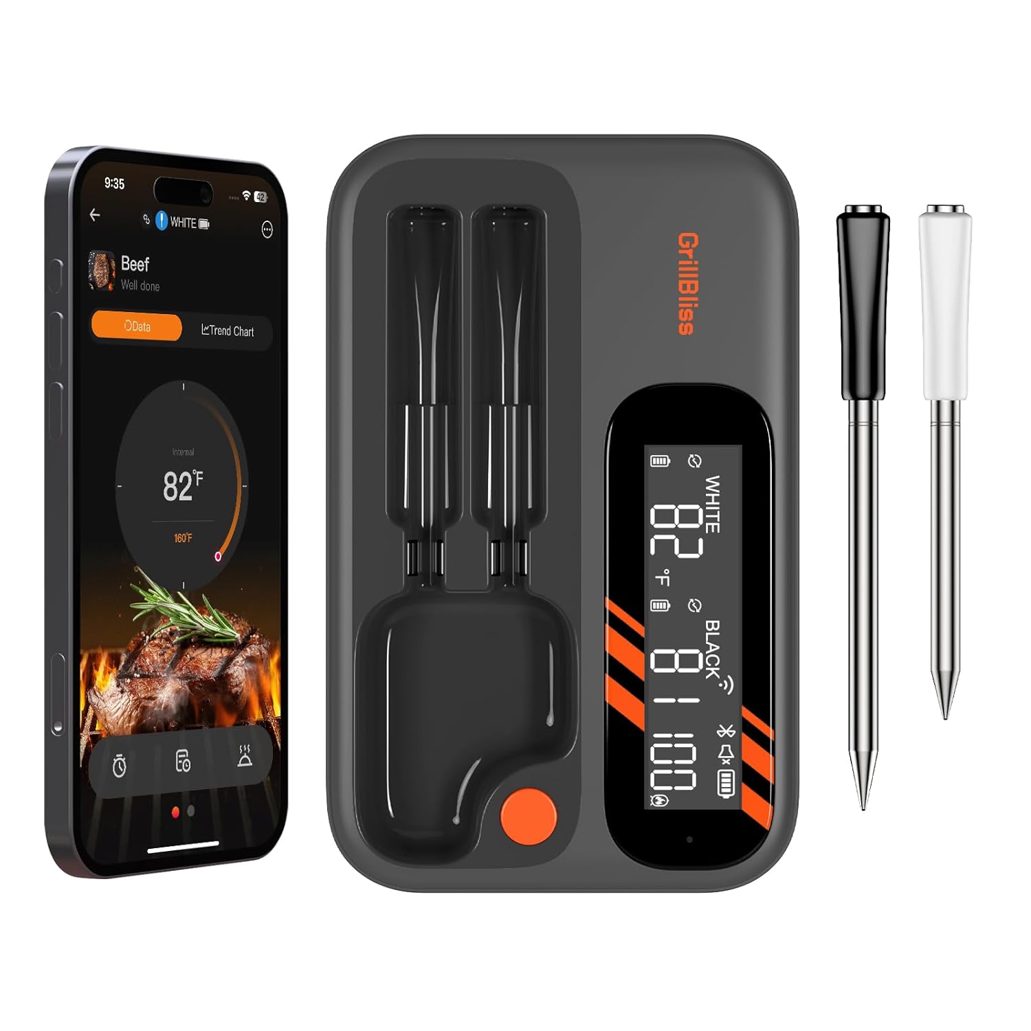 Wireless Meat Thermometer with Bluetooth and WiFi for Grilling