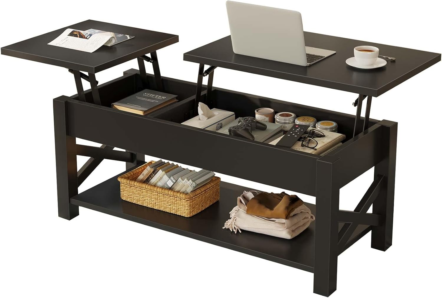 Rolanstar 2 Way Lift Top Coffee Table: Hidden Compartment & X Support
