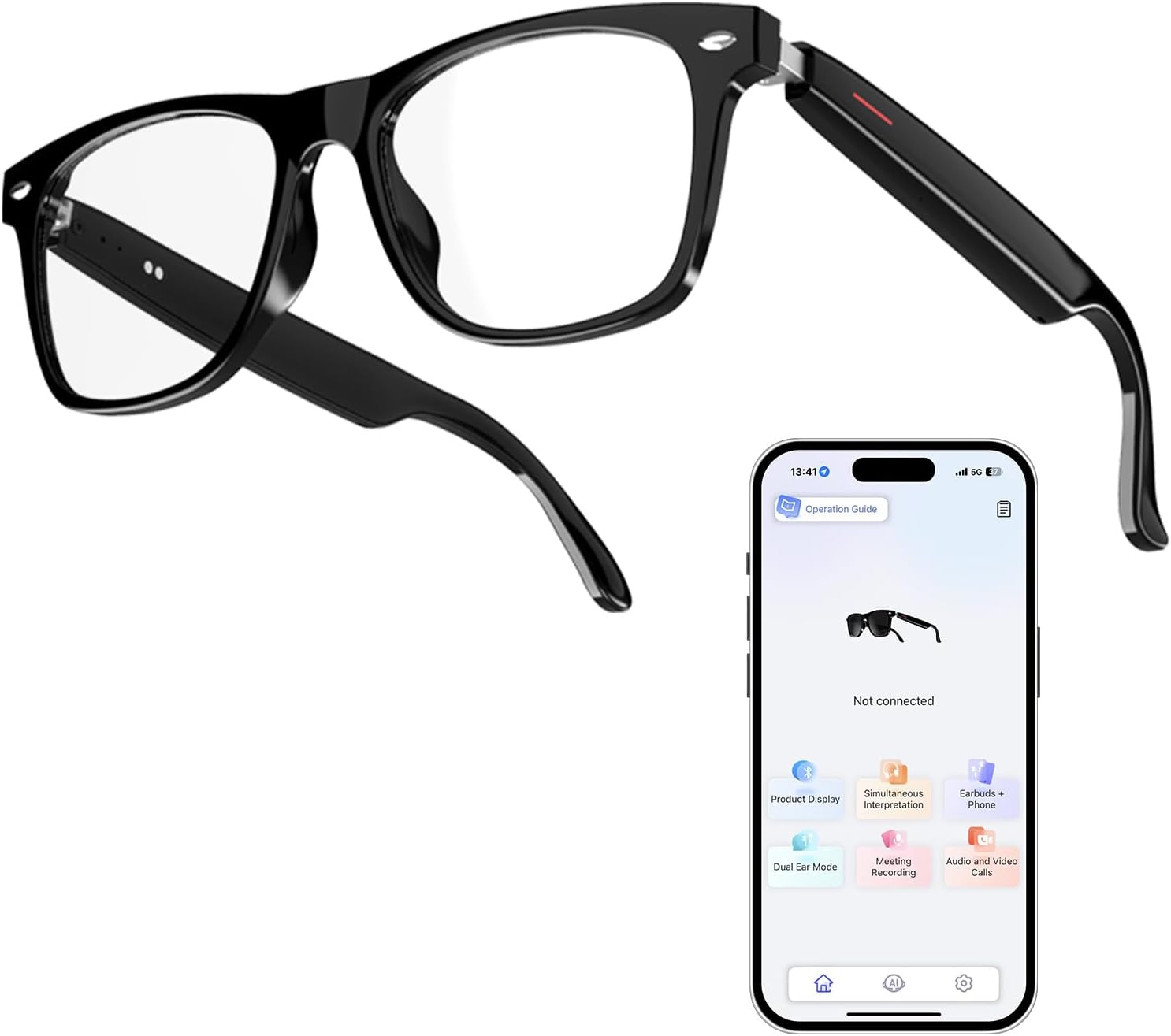 Smart Glasses with AI Translation and Bluetooth Headphones