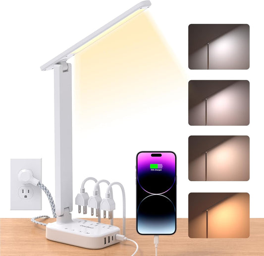 3-Outlet Power Strip with LED Desk Lamp - Brighten Your Workspace! 