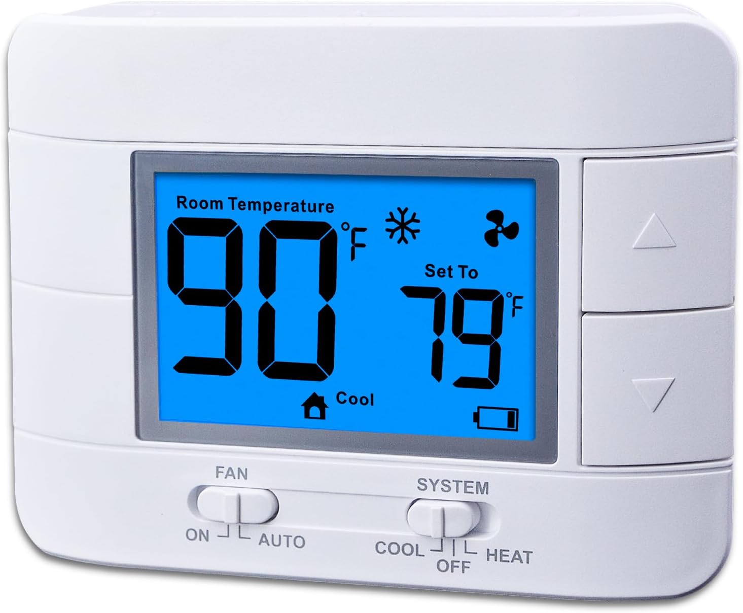 Non Programmable Thermostat for Home with Large Blue LCD Display