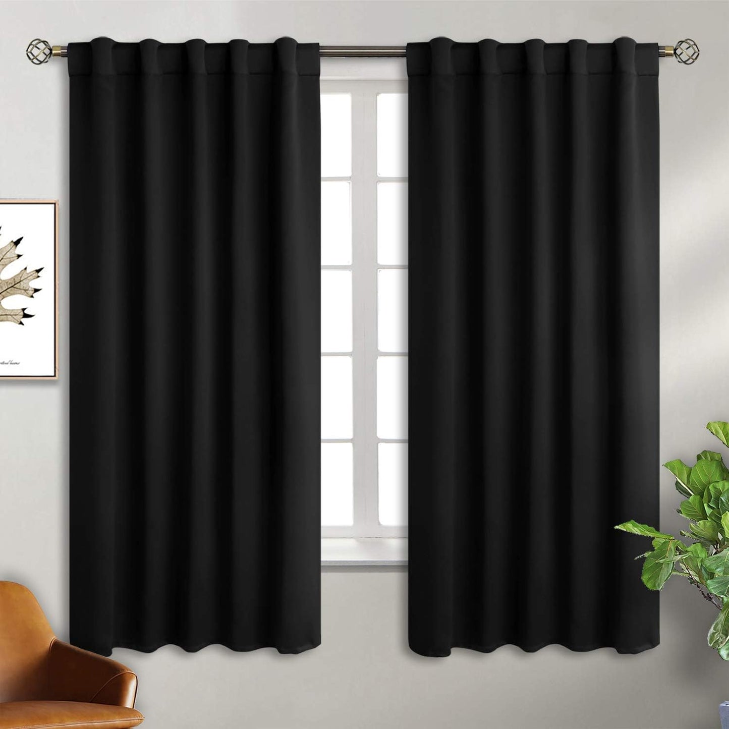 Room Darkening Blackout Curtains Set - 63 Inch Length