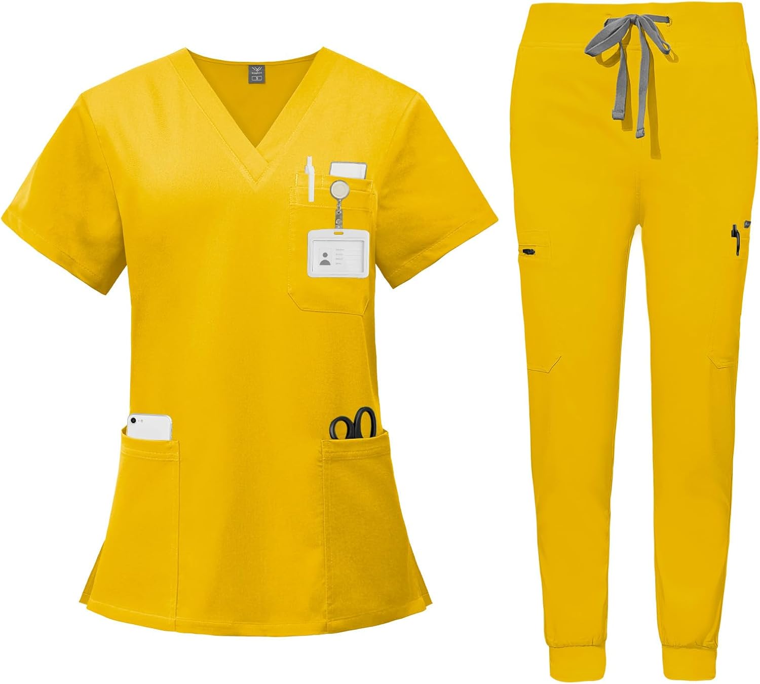 VIAOLI Women's V-Neck Scrub Set with 8 Pocket Jogger Pants