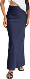 Satin Silky High Waist A Line Maxi Skirt - Elegant Flowing Fit