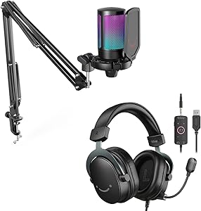 FIFINE Streaming Microphone and Gaming Headset for PC Use